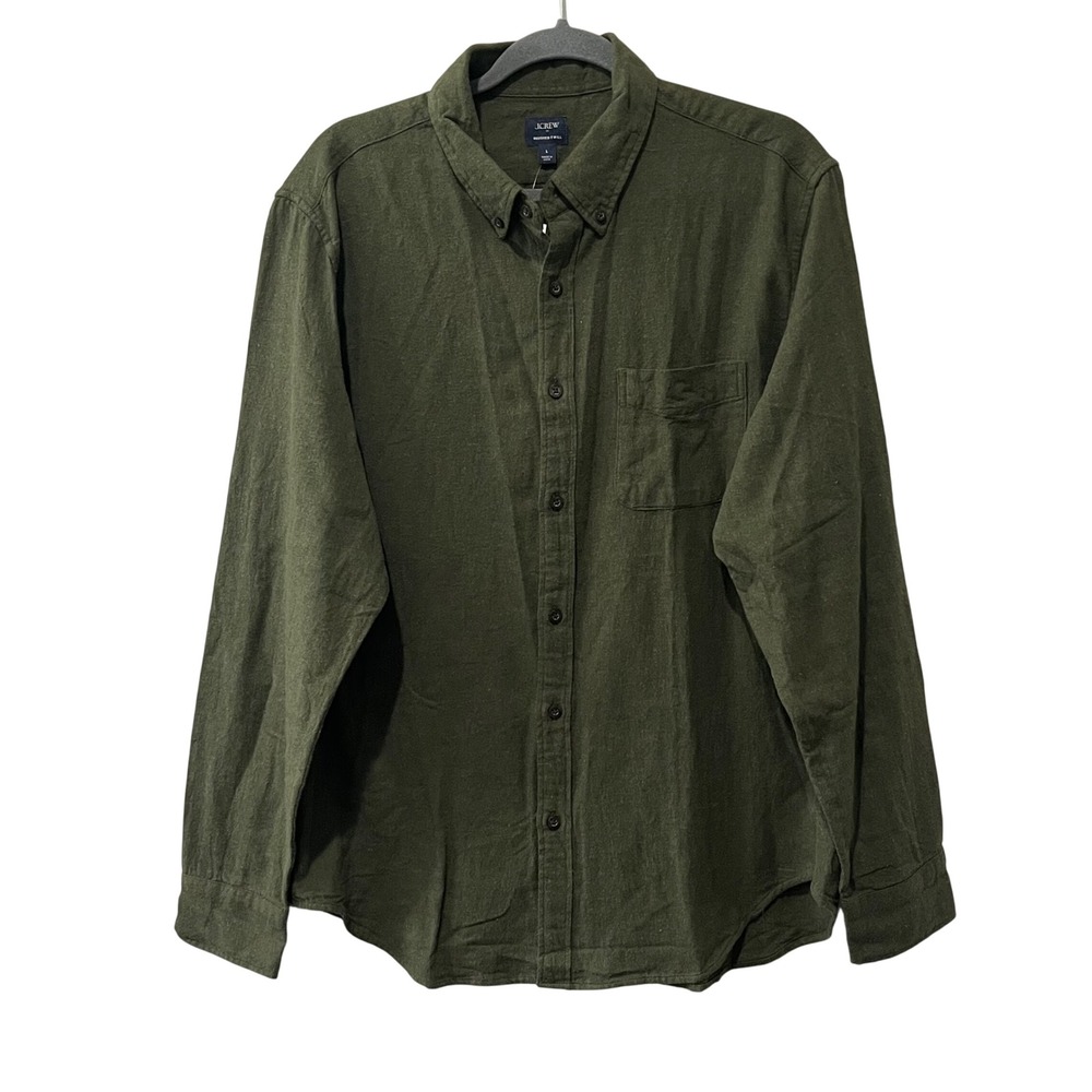 J.Crew Brushed Twill Button Down Shirt Mens Large Green Long Sleeve Outdoor